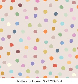 Hand drawn pastel seamless pattern for children's design. Polka dots colorful.