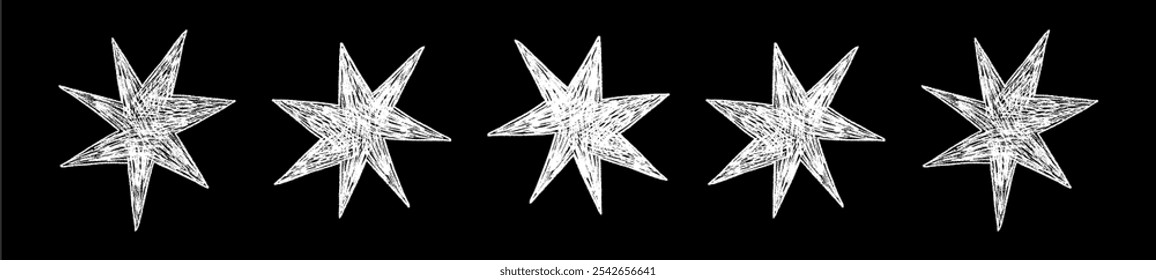 Hand drawn pastel stars with crayon and pencil textures. pattern with sketchy brush strokes. Flat vector illustration isolated on background.