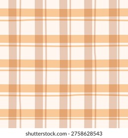 Hand Drawn Pastel Tablecloth Gingham. Cottagecore Seamless Brown Pattern. Perfect for Cute Textile, Wrapping, Digital Papers. Vector Illustration.