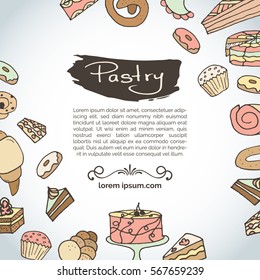 Hand drawn pastry. Bakery products illustrations.