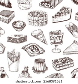 Hand drawn pastry seamless vector pattern