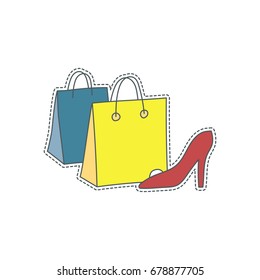 Hand drawn patch badge with Italy symbol - fashion shopping bag. Sticker, pin and patch in cartoon 80s-90s comic style