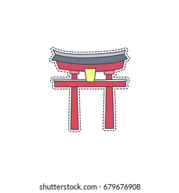 Hand drawn patch badge with Japan symbol - Itsukushima. Sticker, pin and patch in cartoon 80s-90s comic style.