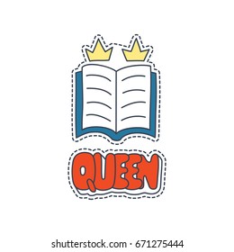 Hand drawn patch badges with United Kingdom symbol - education. Sticker, pin and patch in cartoon 80s-90s comic style