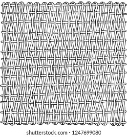 Hand drawn patch of weave rattan. Simple black and white wicker texture isolated vector illustration.