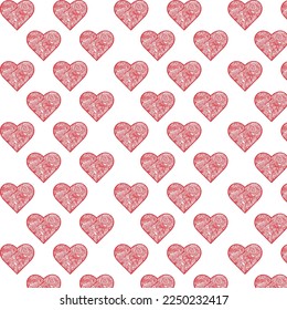 Hand drawn patern  red hearts, Valentine's day background.Happy valentines day, women day holiday, dating invitation, wedding or marriage greeting card design. Vector romantic.