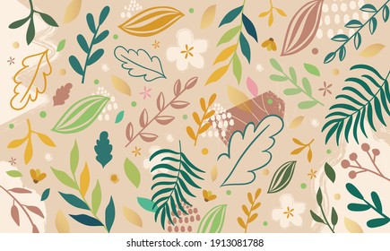 Hand drawn pattern with abstract nature elements. Great for fabric, textile Vector Illustration.