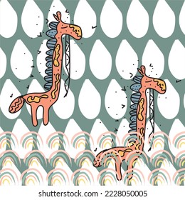Hand drawn pattern with abstract scandinavian nature elements. Vector set of plants and animals of the forest.