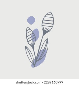 Hand drawn pattern with abstract Scandinavian nature elements on white background with pink spots. Doodle template for design. Vector illustration eps8