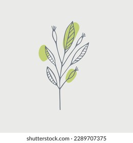 Patrón dibujado a mano con elementos naturales escandinavos abstractos sobre fondo blanco con manchas rosadas. Plantilla de Doodle para diseño. Ilustración del vector