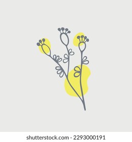 Hand drawn pattern with abstract Scandinavian nature elements on white background with pink spots. Doodle template for design. Vector illustration 