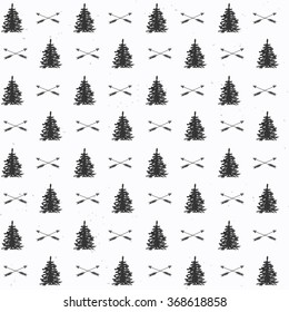 Hand drawn pattern with arrows and trees