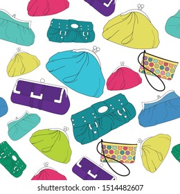 Hand drawn pattern with backpack and bag. Back to school. ladies bag