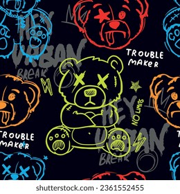 hand drawn pattern with bears toys. Cool background for boys. For clothes, prints, textiles
