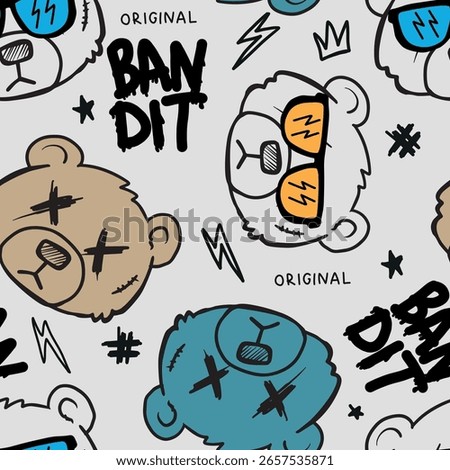 hand drawn pattern with bears toys. Cool background for boys. For clothes, prints, textiles
