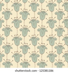 hand drawn pattern with beautiful blue flowers