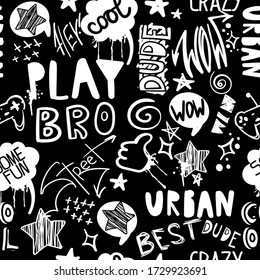 hand drawn pattern for boys. Slogans, graffiti background. For children's textiles, wrapping paper, prints
