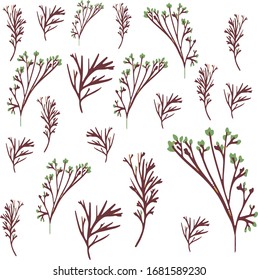 Hand drawn pattern with branches and leaves in cartoon style