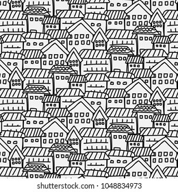 Hand Drawn Pattern With City Background. Vector Illustration.