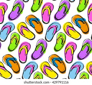 Hand drawn pattern. Color beach sneakers vector pattern. Pattern beach sneakers background. Vector illustration.