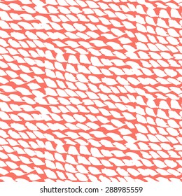 Hand drawn pattern with colorful hand painted dots, various organic shapes and marks. Vector texture for print in coral red color for spring summer fashion. 