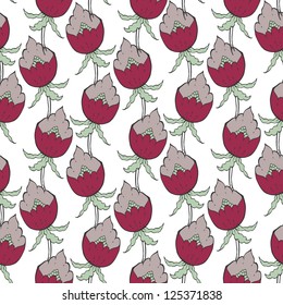 hand drawn pattern with colorful red flowers