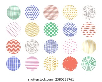 Hand drawn pattern, colorful round frame.