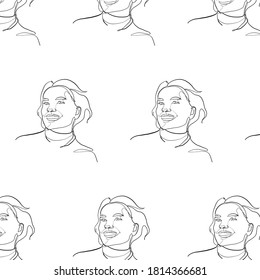 Hand drawn pattern continuous line woman portrait. Minimalism faces. Wallpaper design. 
