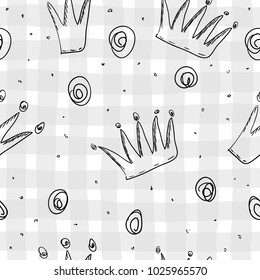 Hand drawn pattern with crown. Doodle design Little princess