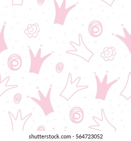 Hand drawn pattern with crown. Doodle design Little princess.
