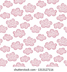 Hand Drawn Pattern. Cute Clouds Background. Endless Vector.