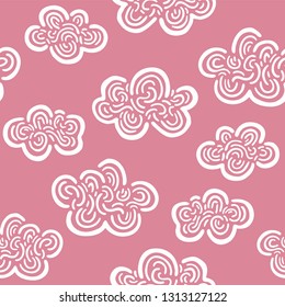 Hand Drawn Pattern. Cute Clouds Background. Endless Vector.