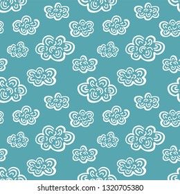 Hand Drawn Pattern. Cute Clouds Background. Endless Vector.