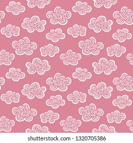 Hand Drawn Pattern. Cute Clouds Background. Endless Vector.