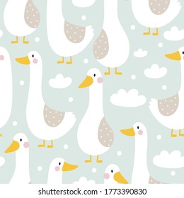 Hand drawn pattern with cute goose. 