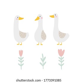 Hand drawn pattern with cute goose. 