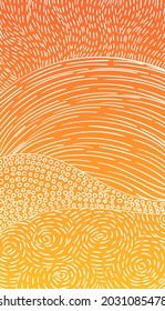 Hand drawn pattern dashed lines  dots  small circles white yellow gradient  Abstract landscape nature background inspired by indigenous aboriginal art   impressionism