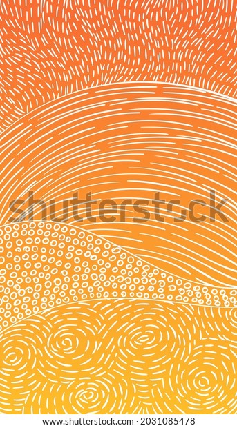 Hand drawn\
pattern of dashed lines, dots, small circles white on yellow\
gradient, Abstract landscape nature background inspired by\
indigenous aboriginal art and\
impressionism
