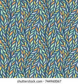 Hand drawn pattern with decorative  branches. Stylized colorful  floral ornament. Summer spring background, nature collection. Vector illustration