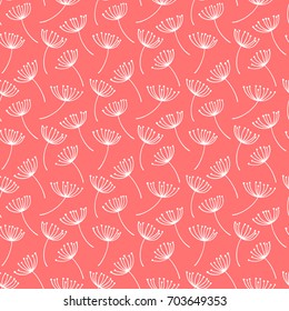 Hand drawn pattern with decorative dandelion seeds. Stylized colorful branches. Summer spring background, nature collection. Vector illustration