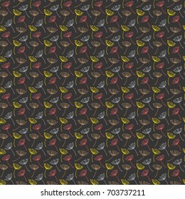 Hand drawn pattern with decorative dandelion seeds. Stylized colorful branches. Summer spring background, nature collection. Vector illustration