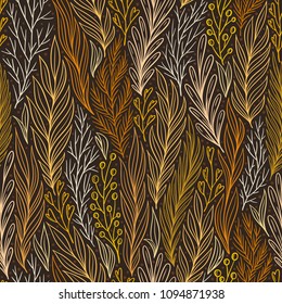 Hand drawn pattern with decorative floral ornament. Stylized colorful branches. Summer spring background, nature collection. Vector illustration