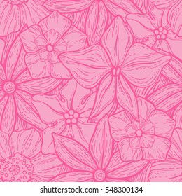 Hand drawn pattern with decorative floral ornament. Stylized colorful flowers. Summer spring neutral background. Vector illustration