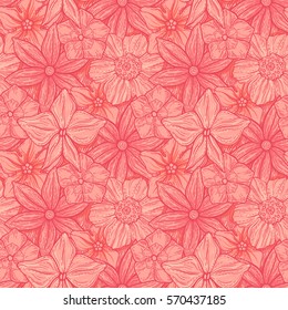 Hand drawn pattern with decorative floral ornament. Stylized colorful flowers. Summer spring neutral background. Vector illustration