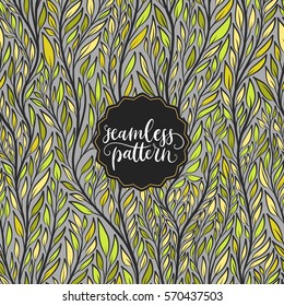 Hand drawn pattern with decorative floral ornament. Stylized colorful branches. Summer spring background, nature collection. Vector illustration