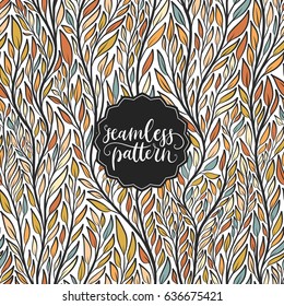 Hand drawn pattern with decorative floral ornament. Stylized colorful branches. Summer spring background, nature collection. Vector illustration 