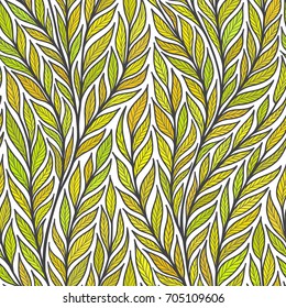 Hand drawn pattern with decorative floral ornament. Stylized colorful branches. Summer spring background, nature collection. Vector illustration
