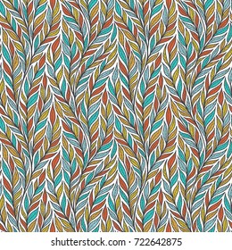 Hand drawn pattern with decorative floral ornament. Stylized colorful branches. Summer spring background, nature collection. Vector illustration