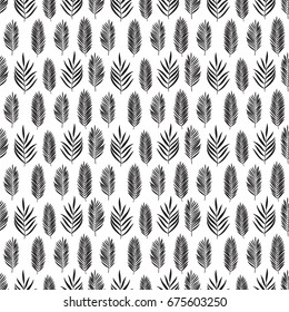 Hand drawn pattern with decorative palm leaves. Stylized colorful branches. Summer spring background, nature collection. Vector illustration