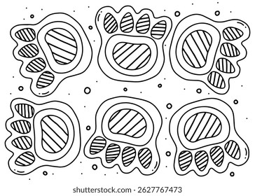 Hand drawn pattern doodle black outline animal paw, seamless, cute background, editable, wallpaper